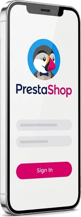 PrestaShop Mobile App on 3D Silver iPhone